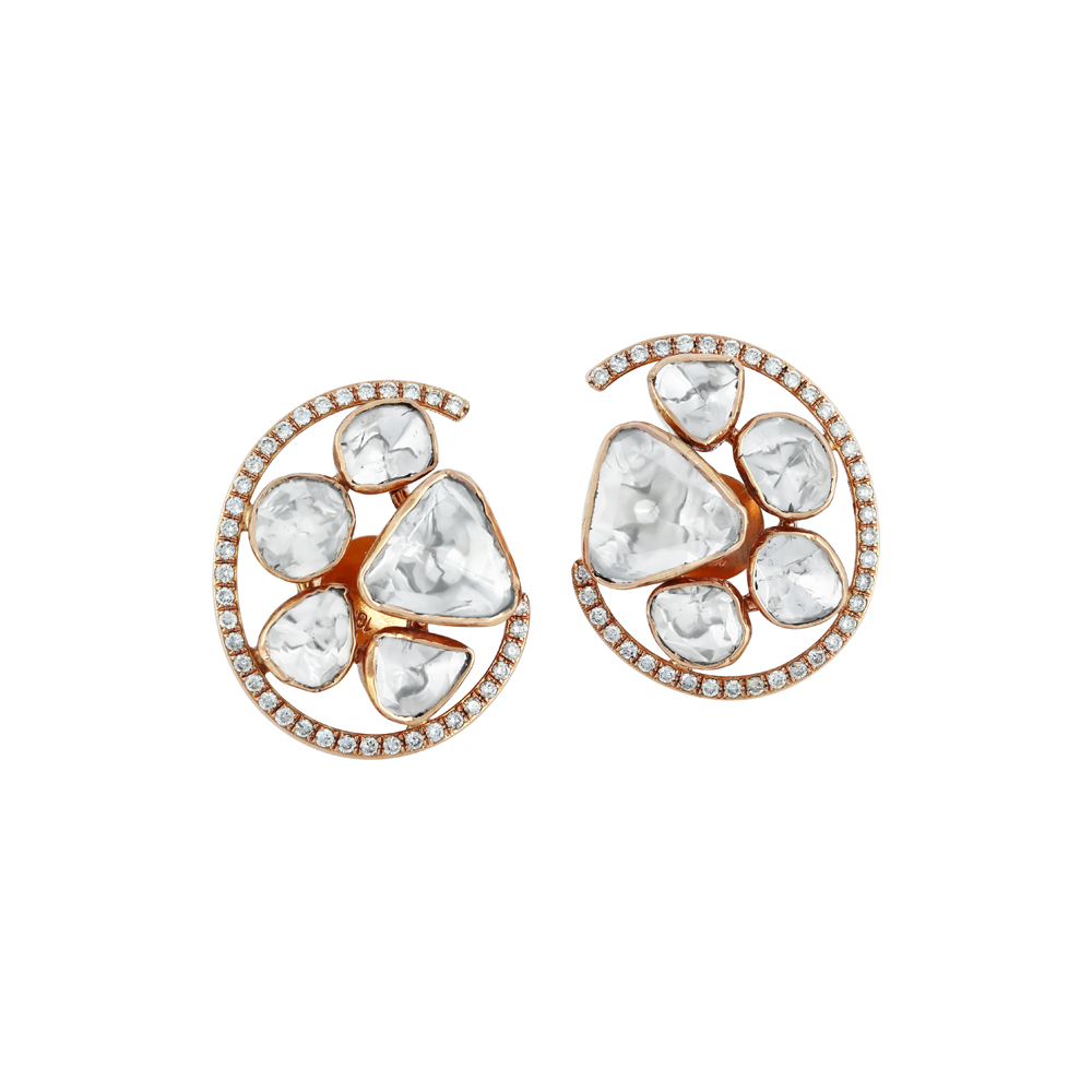 Rose Gold Polki Earrings with Brilliant-Cut Diamond